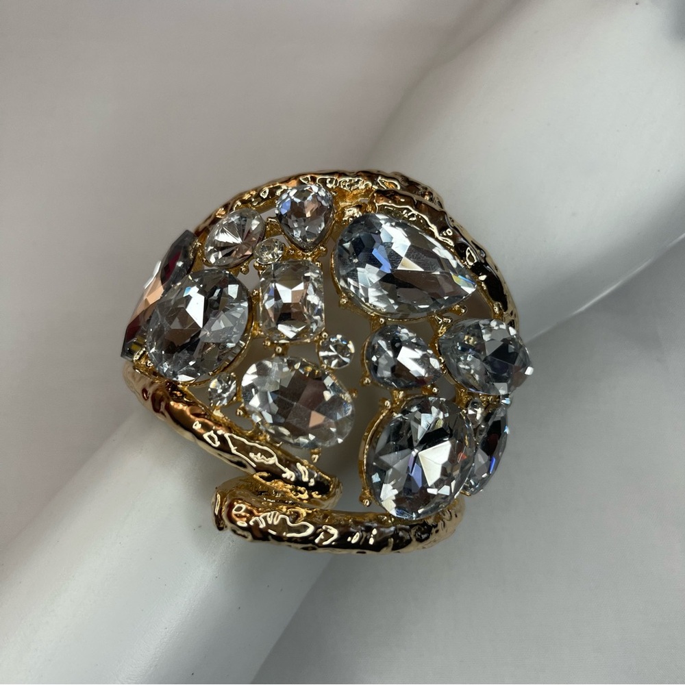 Gold tone statement metallic  cuff bracelet with rhinestones details